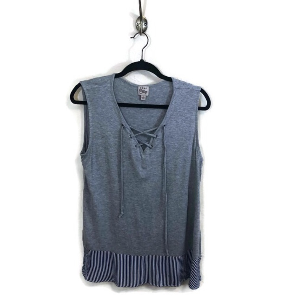 Como Vintage Grey Tank Top Stripe peplum L Soft